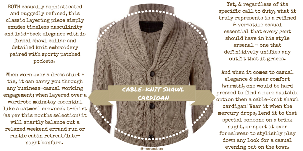monk + eero : the cable-knit shawl cardigan